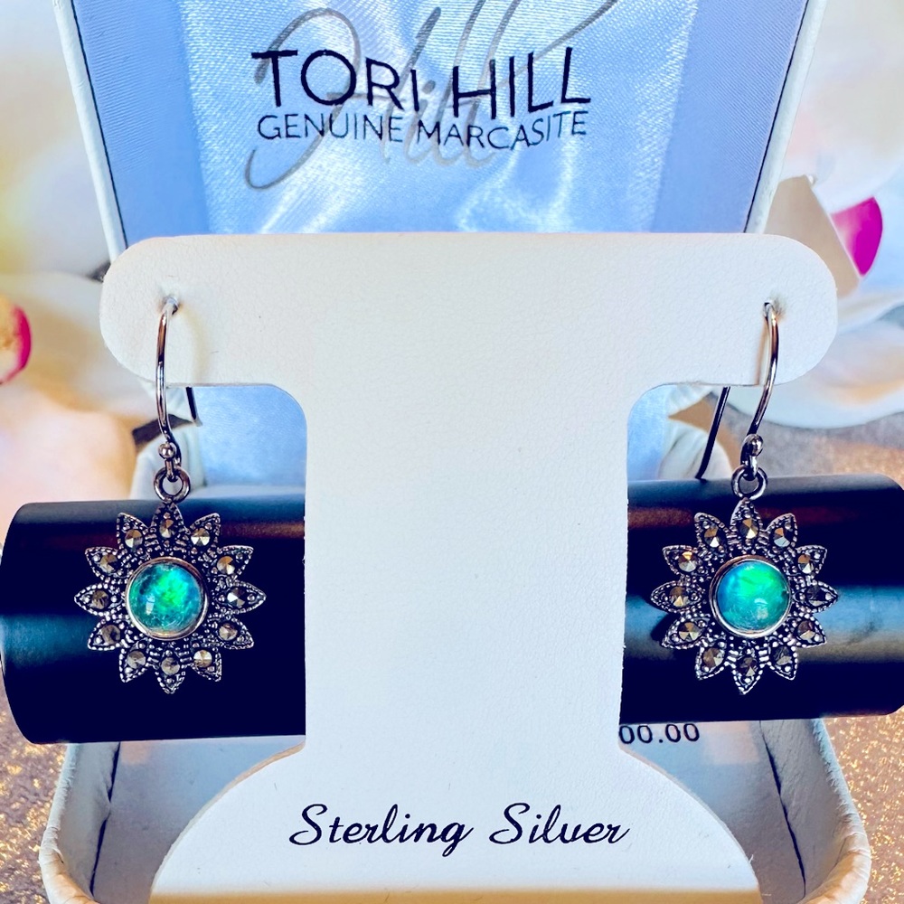 Tori Hill Marcasite sterling silver drop earrings.